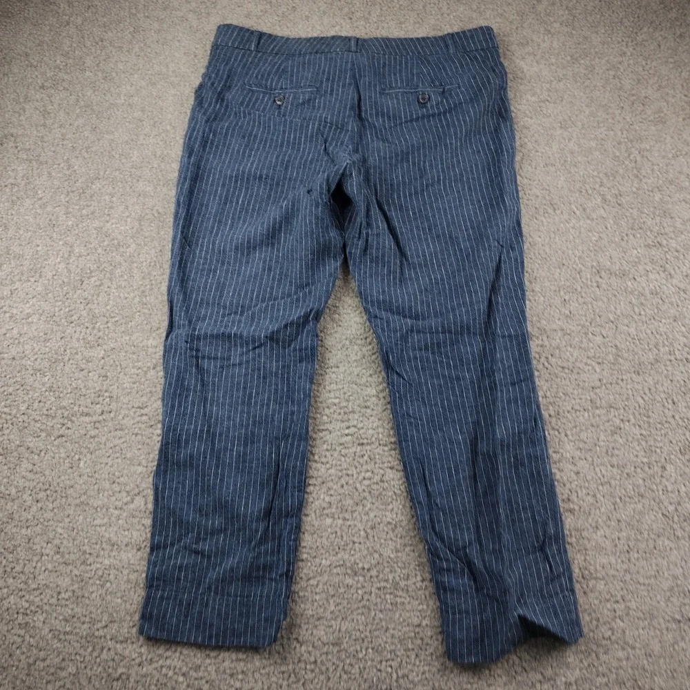 Banana Republic Linen Blend Pants Sz 8 Avery Blue Pinstripe Ankle Crop Trousers